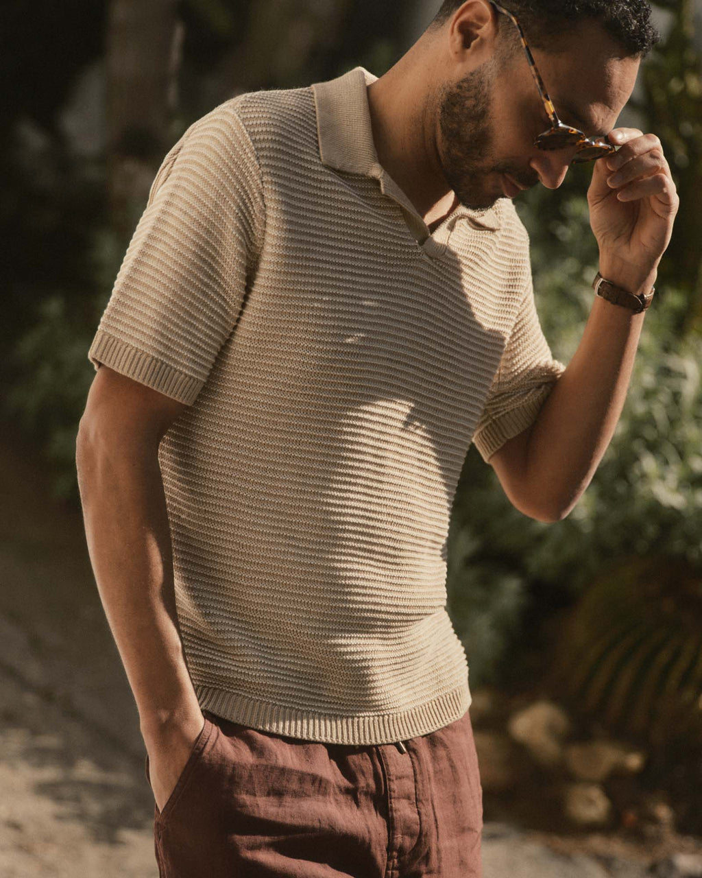 The Valencia Sweater Polo in Sand Stripe