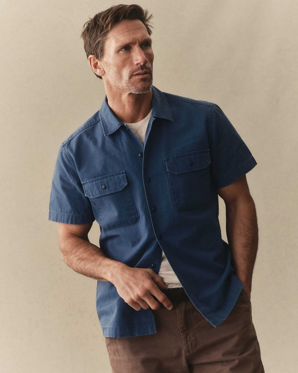 The Short Sleeve Mechanic Shirt in Atlantic Ripstop