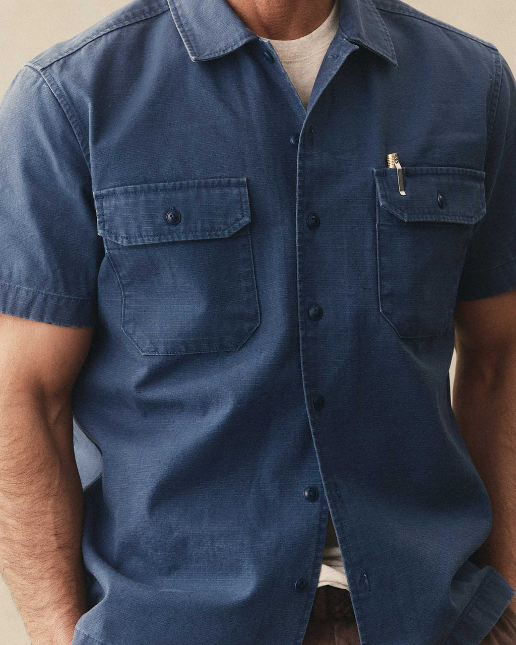 The Short Sleeve Mechanic Shirt in Atlantic Ripstop